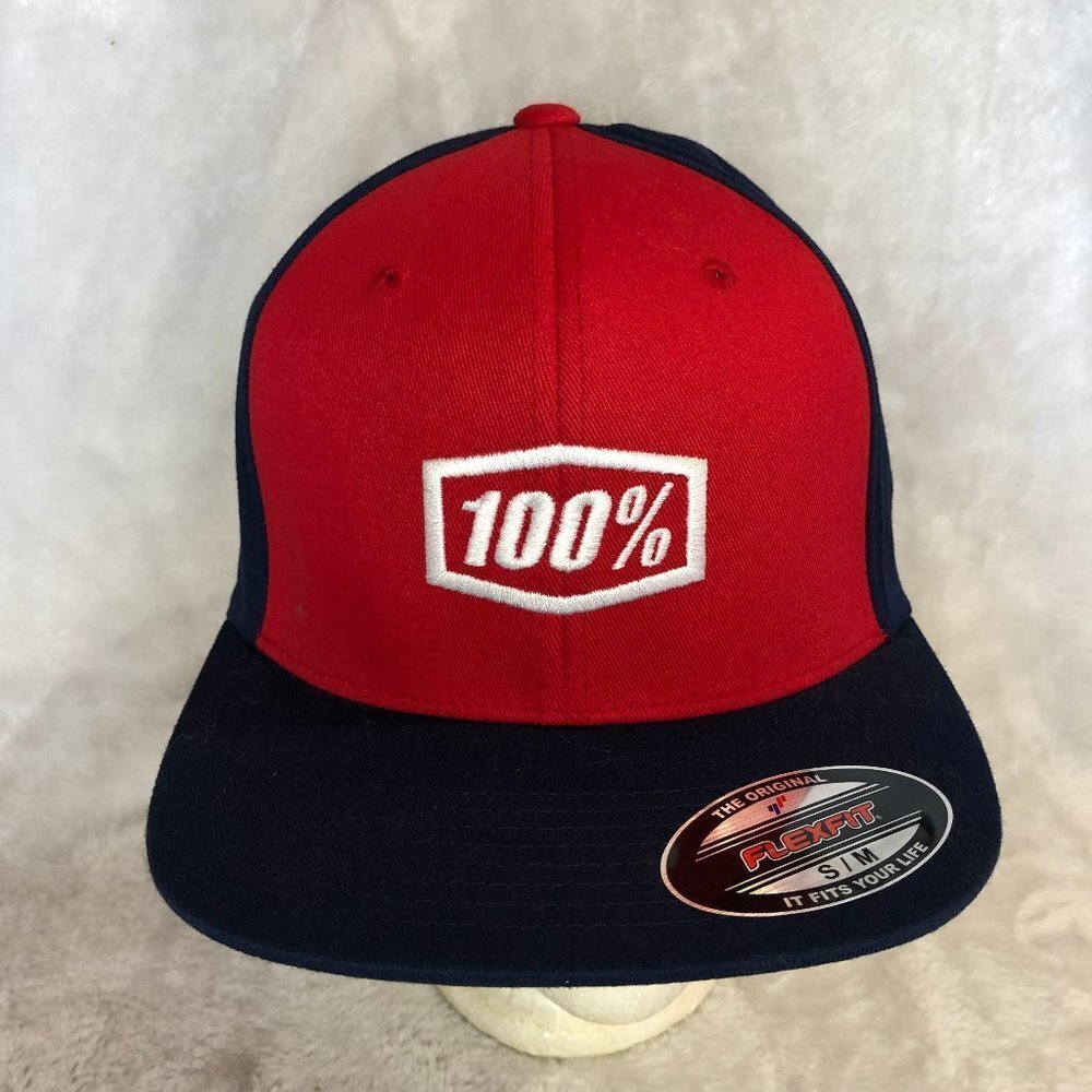 NWOT 100% Navy & Red Flexfit Baseball Hat Cap Size Sm-Med Unisex